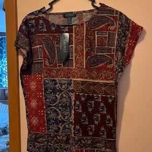 Lauren Ralph Lauren Red and Blue Patchwork Tee